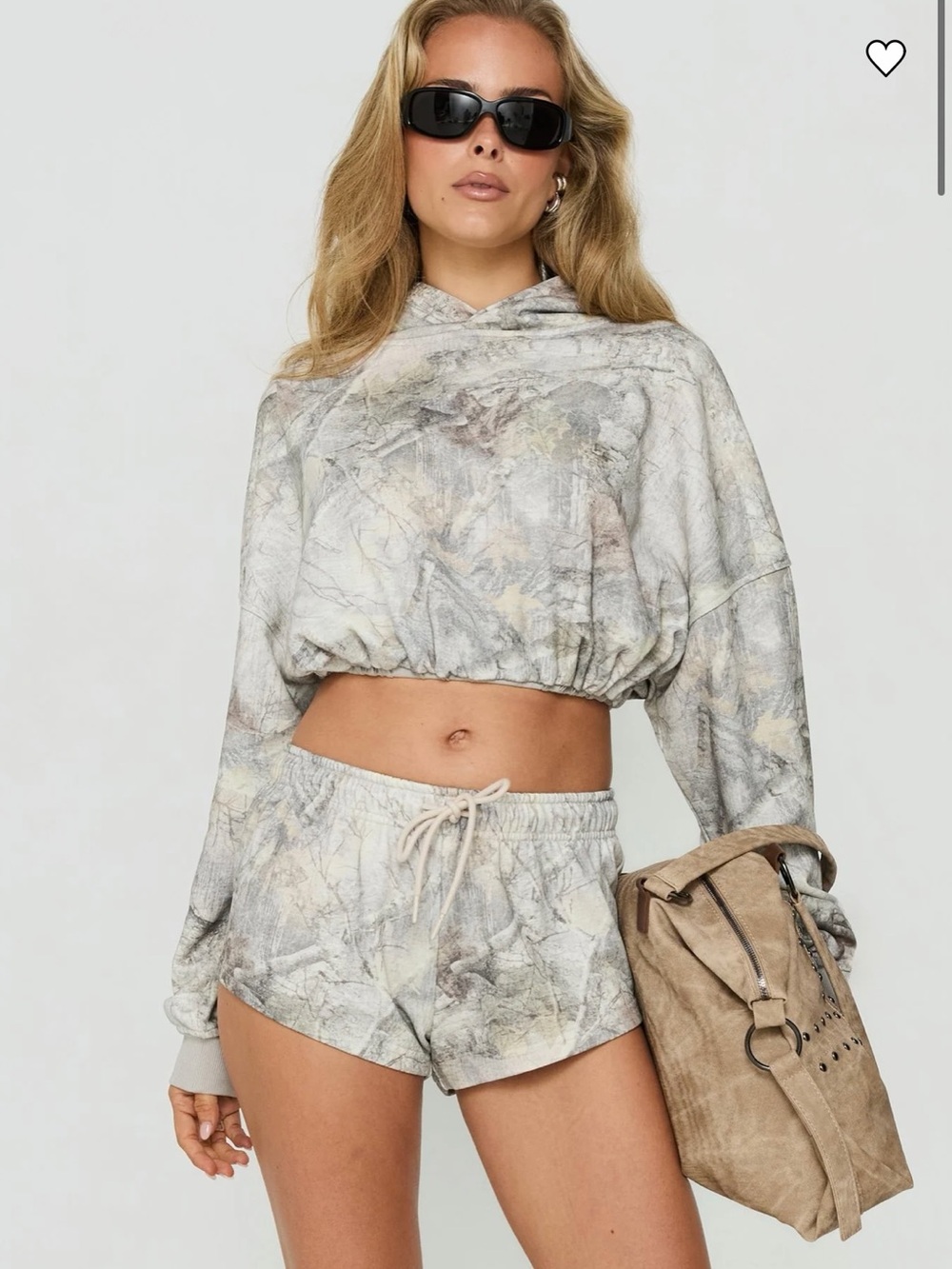 Princess Polly Mayse Bubble Hem Cropped Hoodie Camo